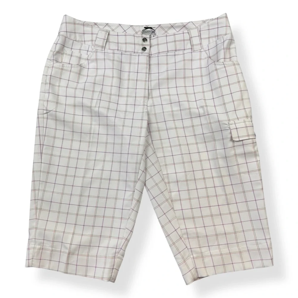 Slazenger‎ Shorts Womens 8 White Knee Length Golf Shorts Pink Logo